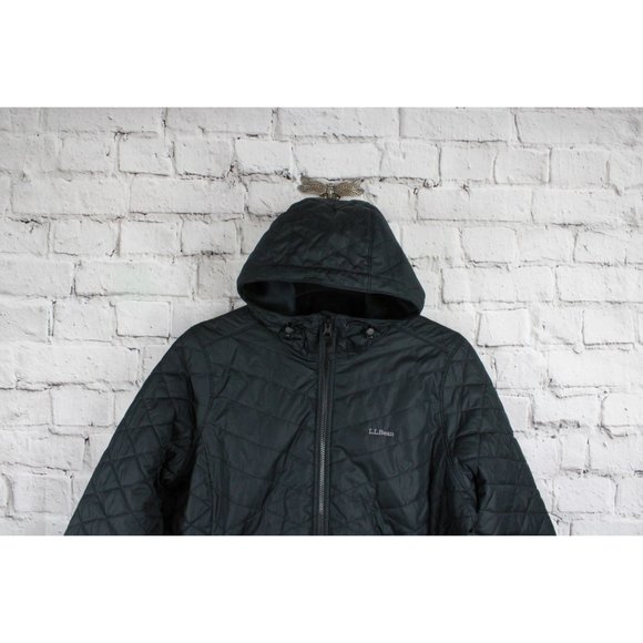 LL Bean Black Polyester Lined Insulated Winter Hooded Coat Jacket Size 1X Plus - Picture 3 of 7